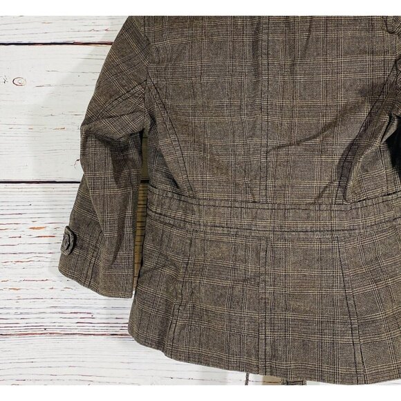 Ann Taylor Loft Blazer Jacket Sz 10 Petite Coat Button Front Brown Plaid Short - Picture 10 of 12